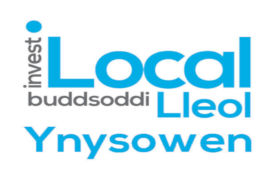 Logo for Invest Local Buddsoddi Lleol Ynysowen in bright blue and grey text on a light grey background.